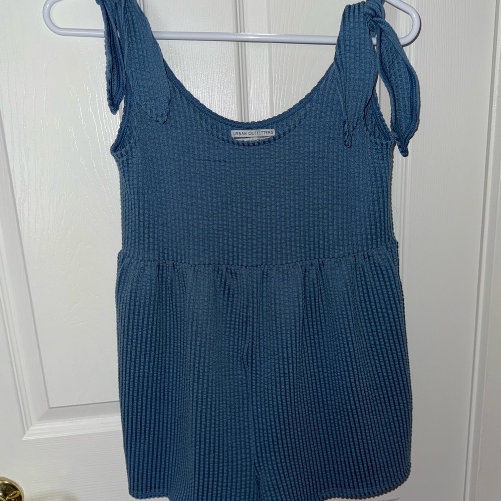 Blue Textured Sleeveless Romper